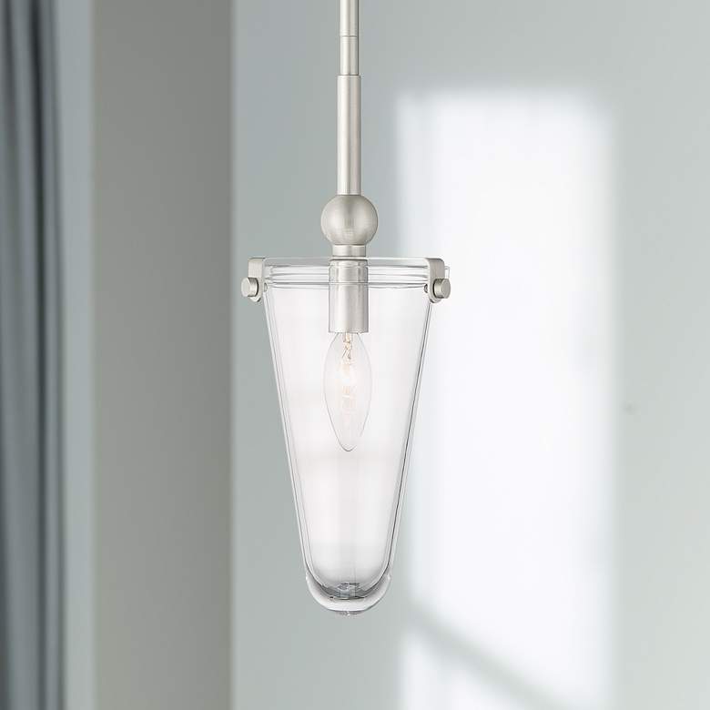 Image 1 Possini Euro Russe 5 1/4"W Brushed Nickel Cone Mini Pendant