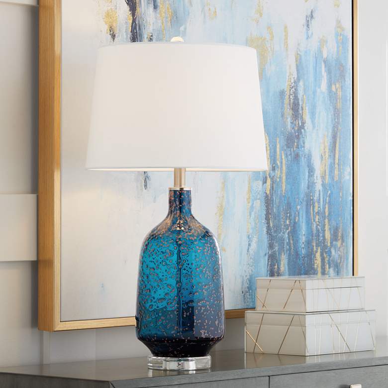 Image 1 Possini Euro Ryan 27 1/4 inch Blue Art Glass Modern Table Lamp