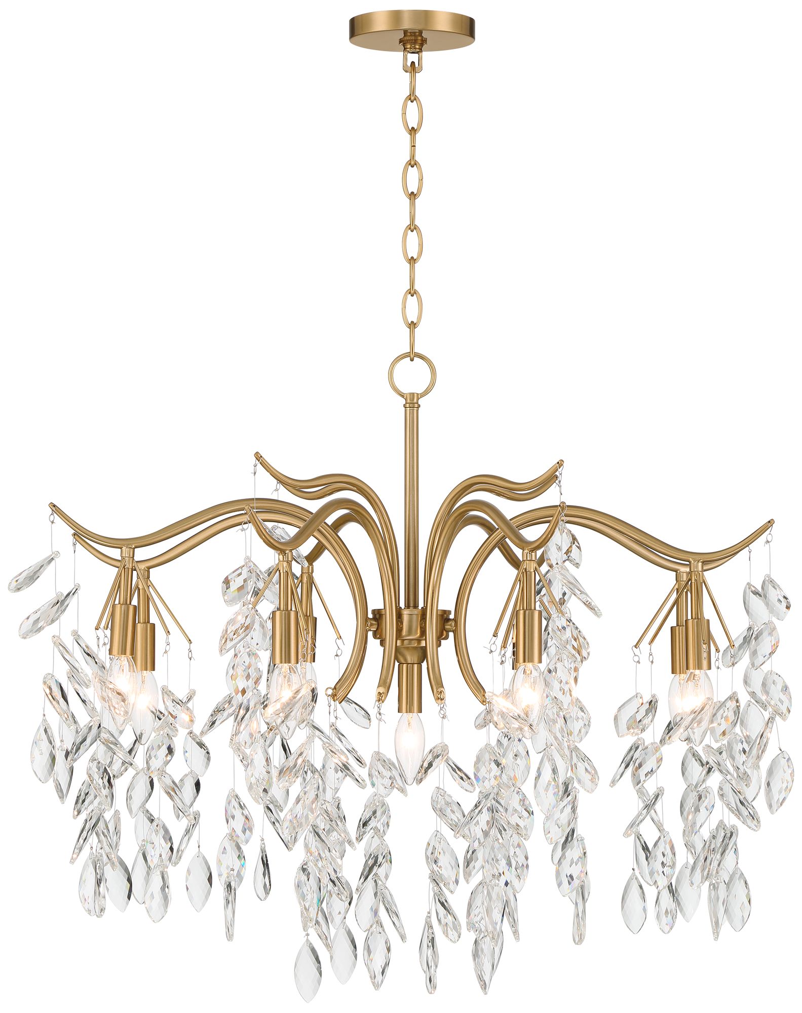Watch A Video About the Rysa Warm Brass Crystal 9 Light Chandelier