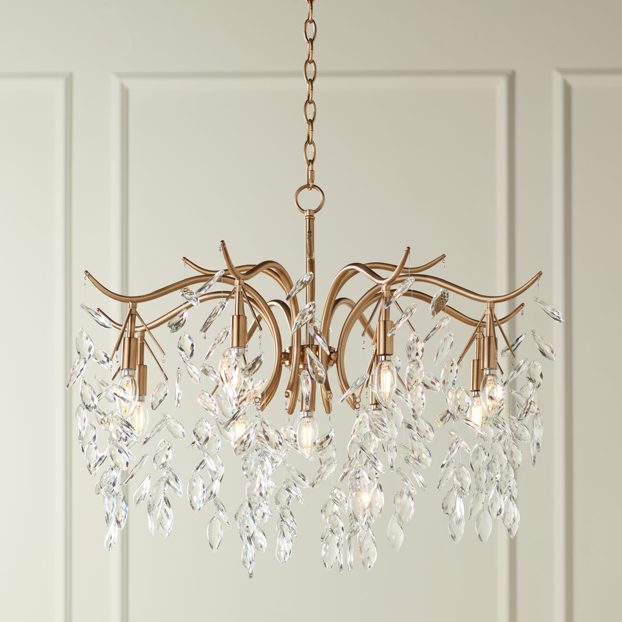 Watch A Video About the Rysa Warm Brass Crystal 9 Light Chandelier