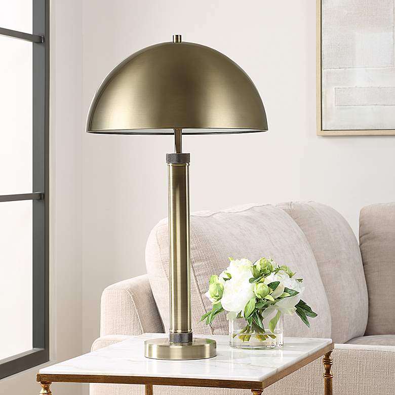 Image 3 Possini Euro Saba 26 1/2" High Antique Brass Dome Table Lamp more views