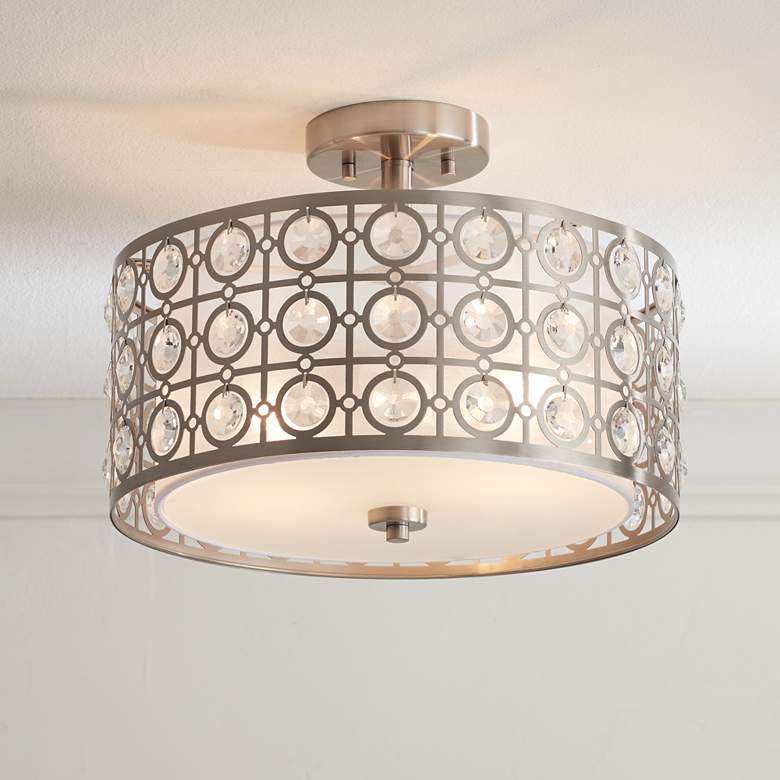 Image 1 Possini Euro Saira 15 1/2 inch Wide Brushed Nickel Crystal Ceiling Light