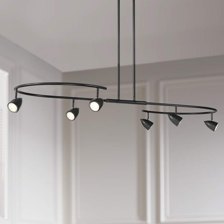 Image 1 Possini Euro Salazar 66" Wide Black 6-Light S-Frame Island Pendant