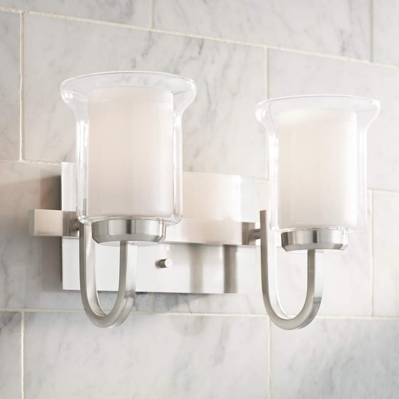 Image 1 Possini Euro Sallis 14"W Brushed Nickel 2-Light Wall Sconce