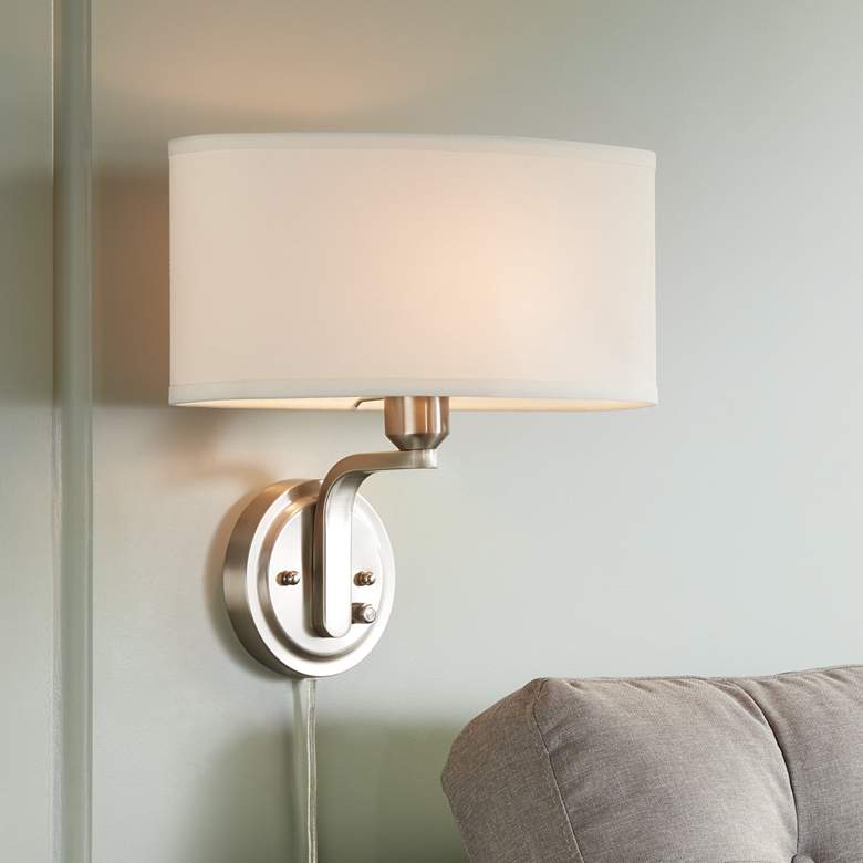 Image 1 Possini Euro Sally Brushed Nickel Dimmable Pin-Up Wall Lamp