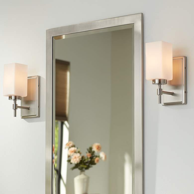 Image 1 Possini Euro Salo 9 3/4" High Brushed Nickel Wall Sconce Set of 2