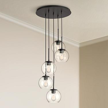 Possini Euro Samantha 19 1/2" Black and Orb Glass Multi-Light Pendant