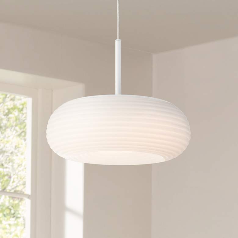 Image 1 Possini Euro Sandringham 13 3/4" Sanded White Modern LED Pendant Light