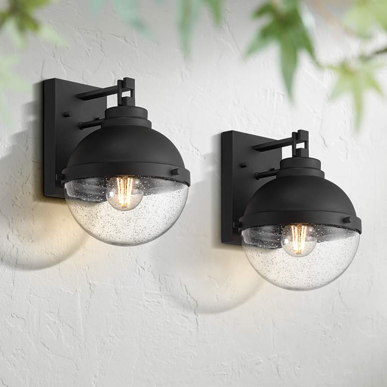 Image 1 Possini Euro Sargasso 11" Black Marine Outdoor Wall Light Set of 2