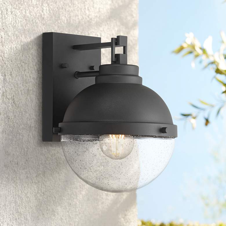 Image 1 Possini Euro Sargasso 11" Sand Black Marine Grade Outdoor Wall Light