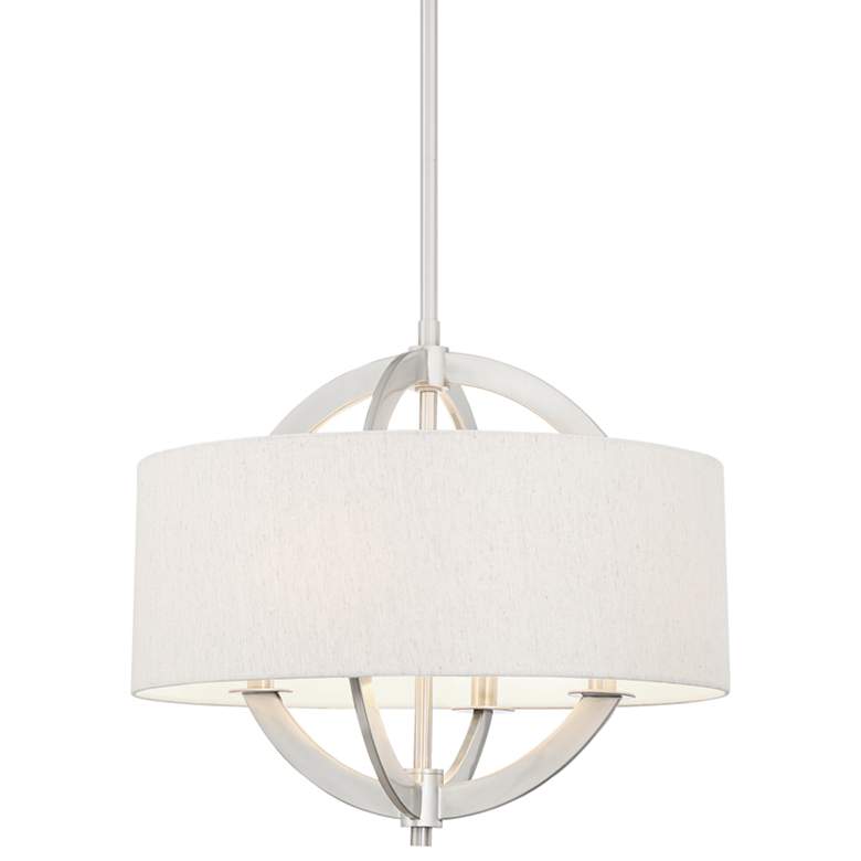 Image 3 Possini Euro Saturna 21" Nickel and Linen Shade Modern Drum Pendant