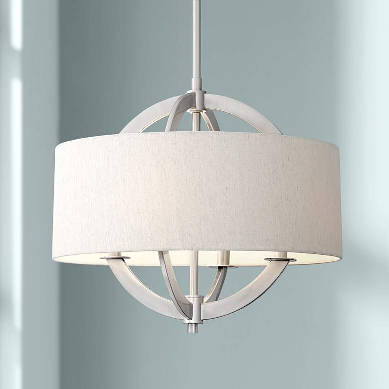 Image 1 Possini Euro Saturna 21" Nickel and Linen Shade Modern Drum Pendant