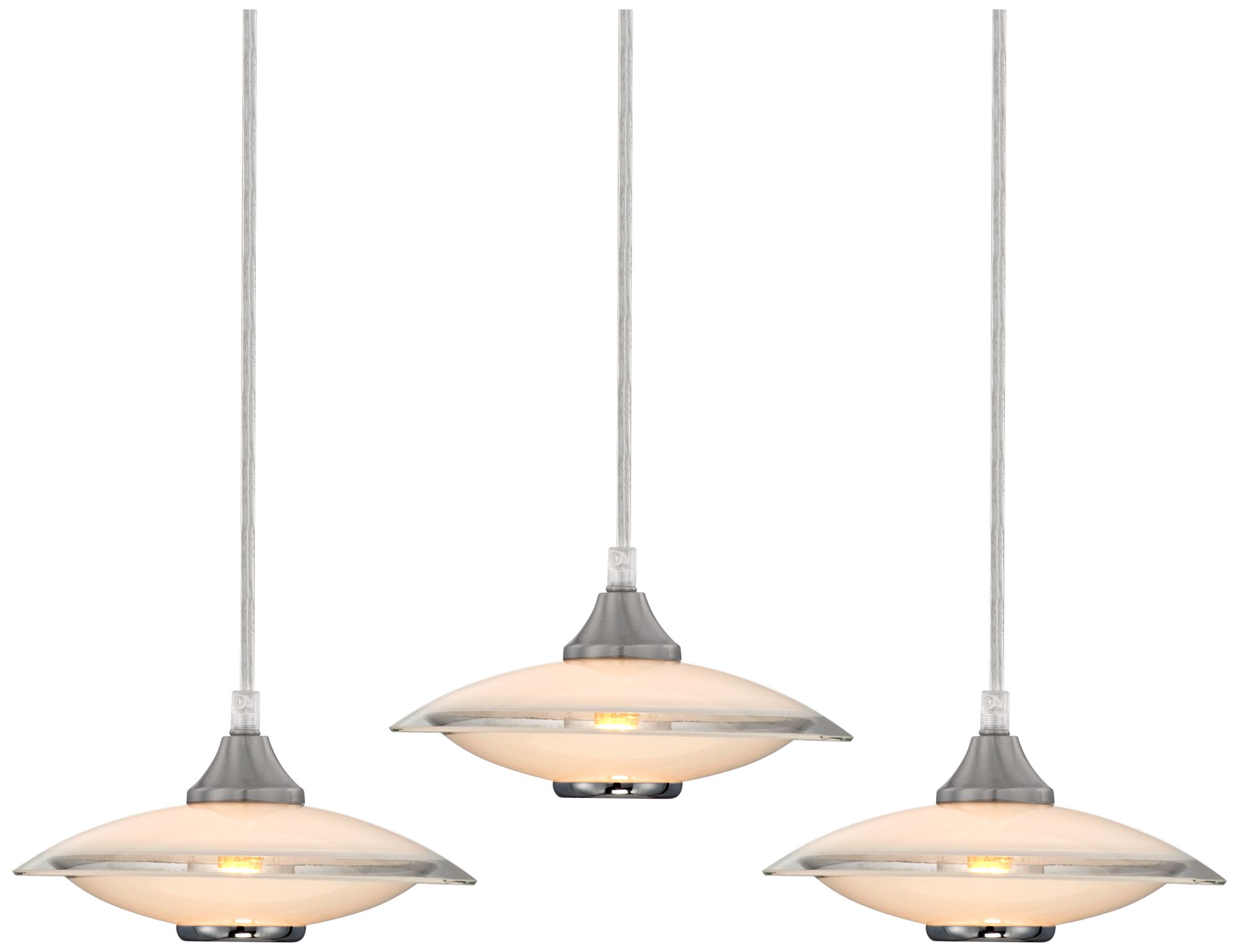 Image 3 Possini Euro Saucer 8"W Nickel and Glass LED Mini Pendant Set of 3