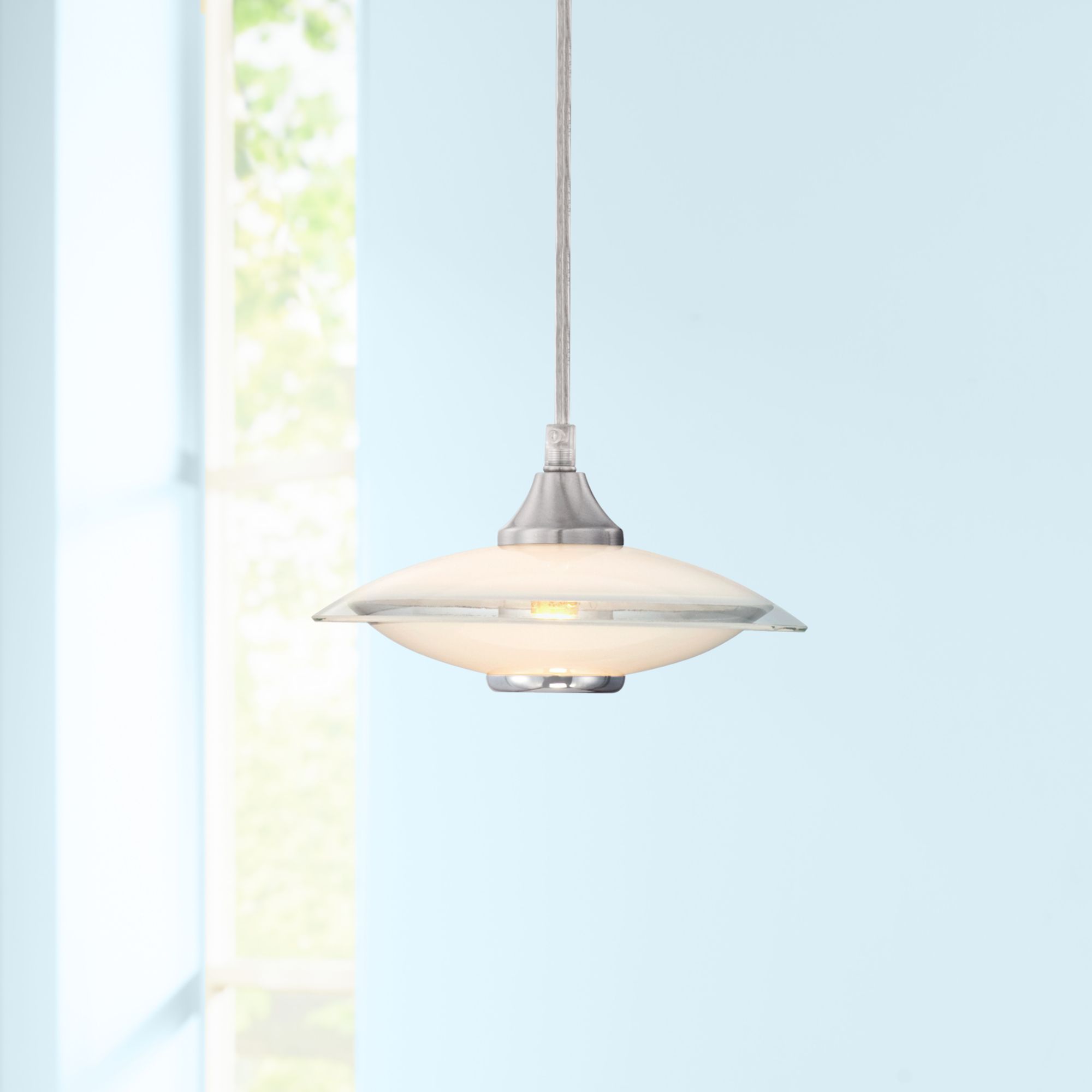 Possini Euro Saucer 8"W Nickel and Glass LED Mini Pendant Set of 3 in scene