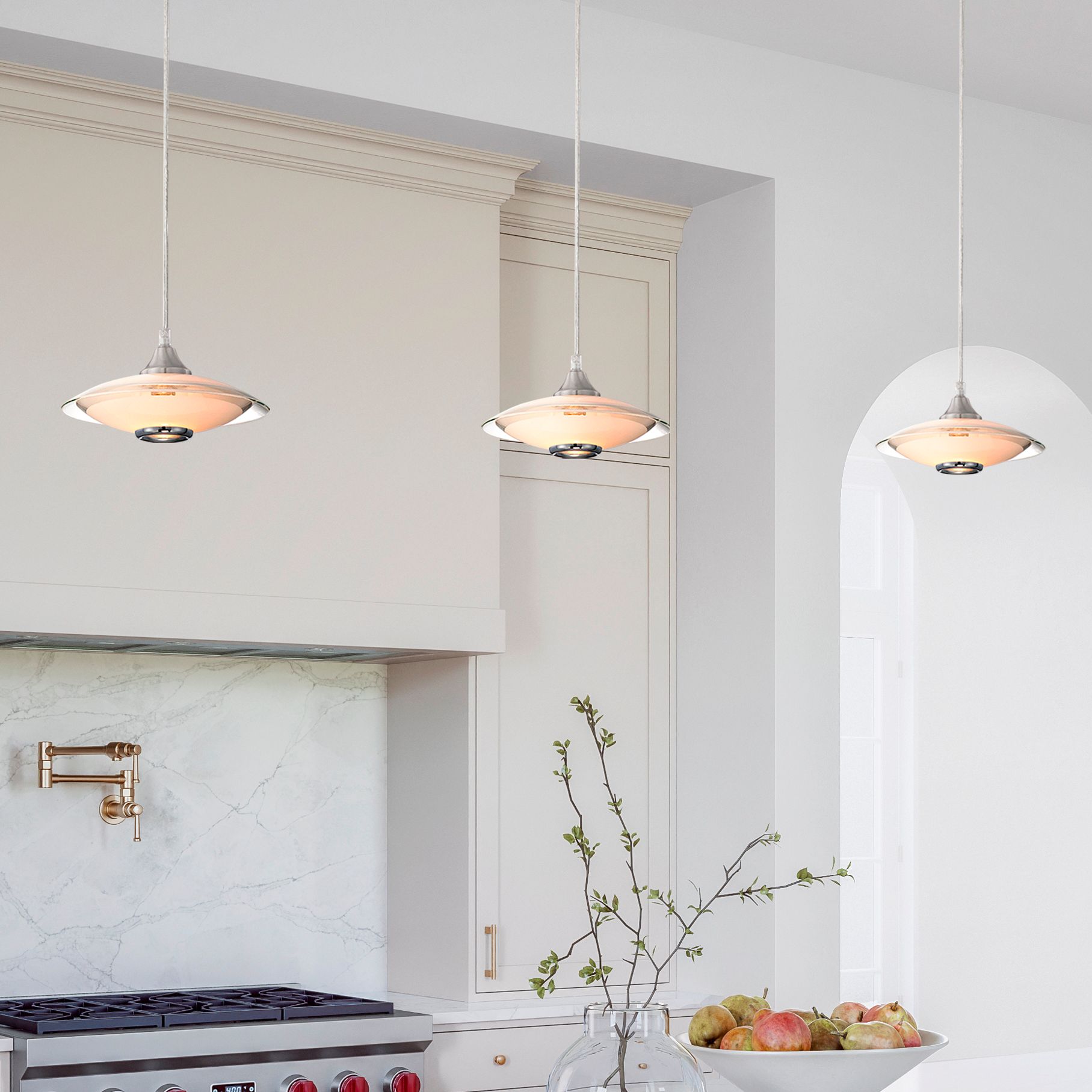 Possini Euro Saucer 8"W Nickel and Glass LED Mini Pendant Set of 3 in scene