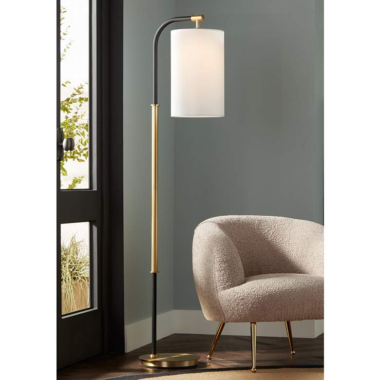 Image 1 Possini Euro Sausalito 67 inch Downbridge Black and Warm Gold Floor Lamp