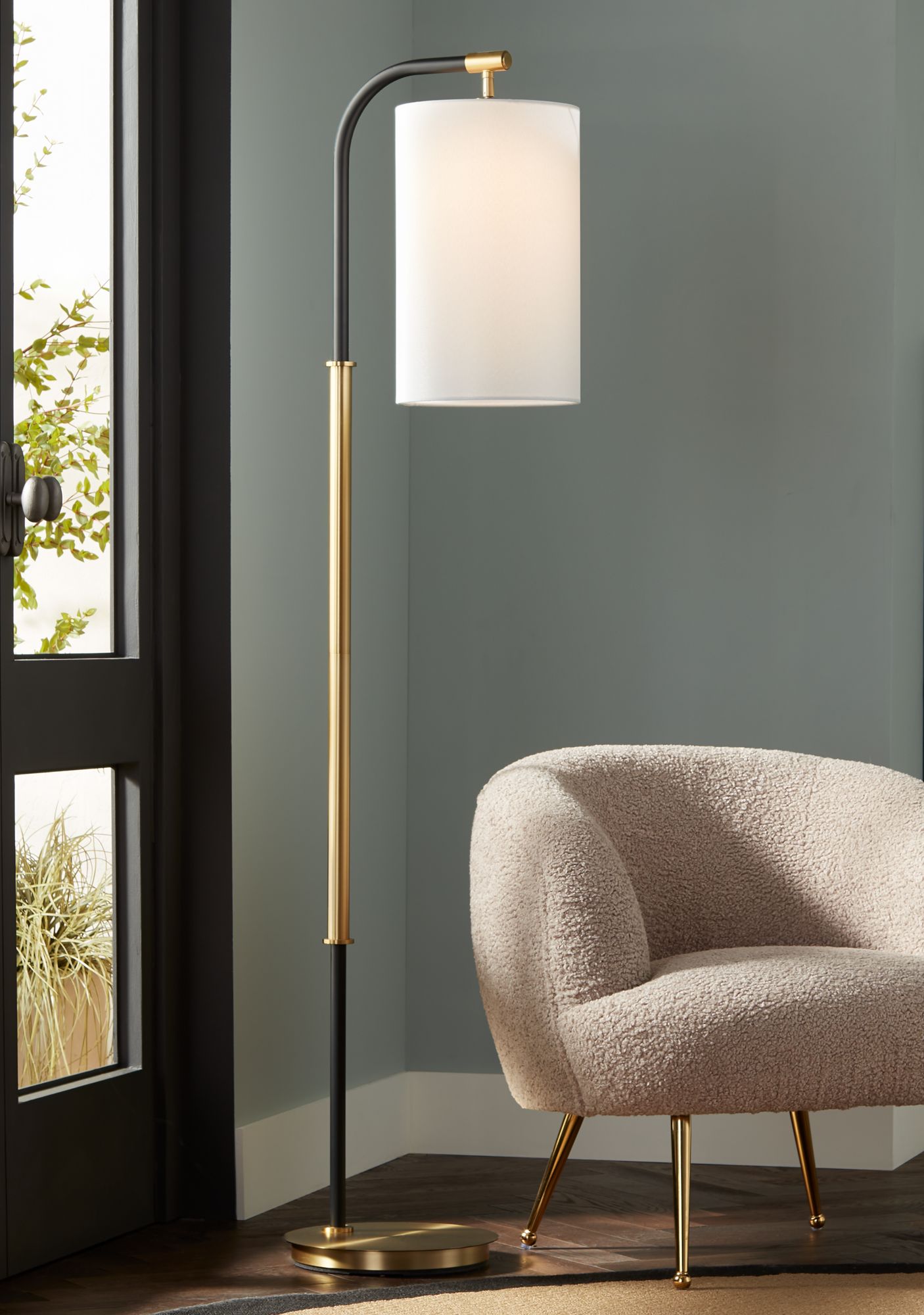 Possini Euro Sausalito Downbridge Floor Lamp Warm Gold with Black