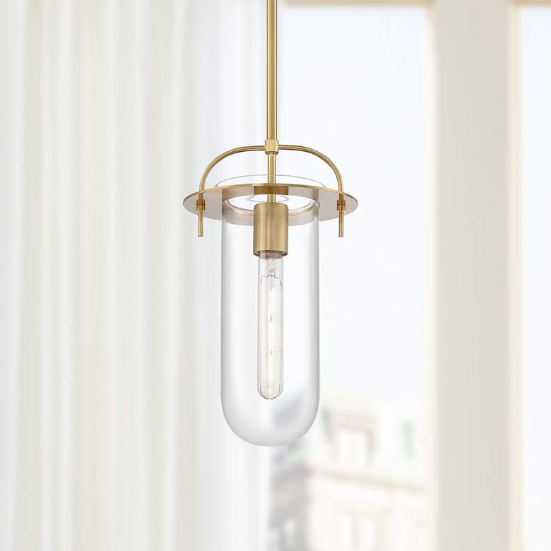 Image 1 Possini Euro Savona 8 inch Wide Gold Tube Mini Pendant