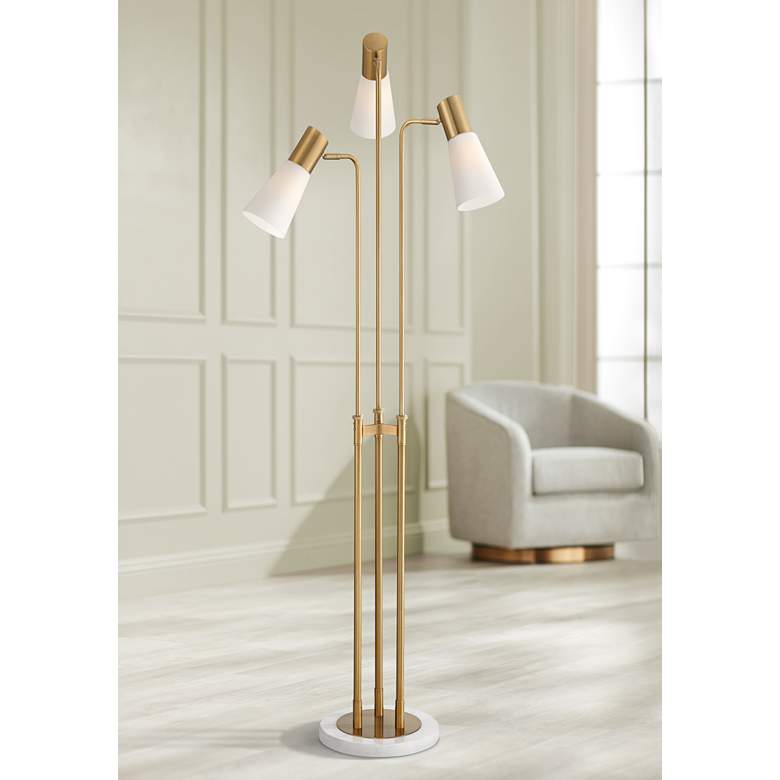 Image 1 Possini Euro Scava 3-Light Warm Gold and Marble Modern Luxe Tree Floor Lamp