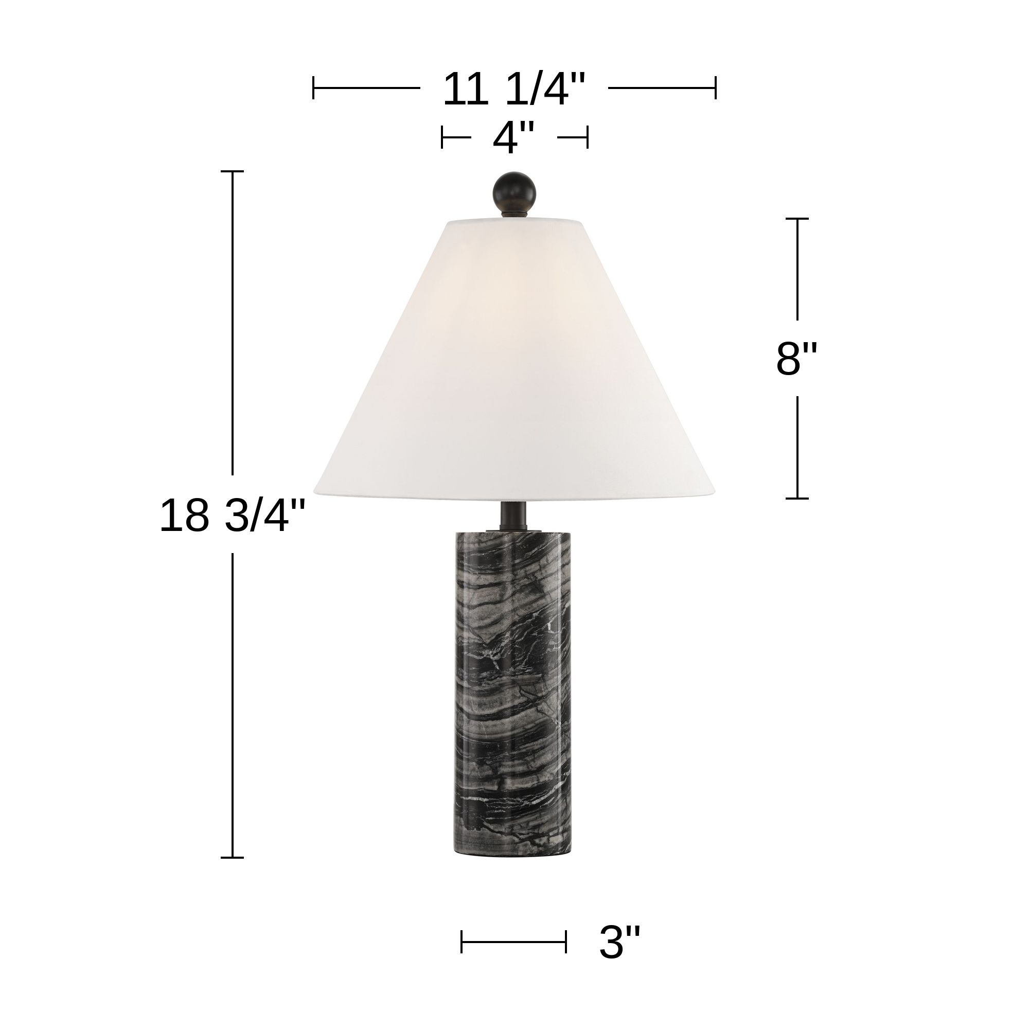 Possini Euro Schiavo 18 3/4" High Black Gray Marble Pillar Table Lamp