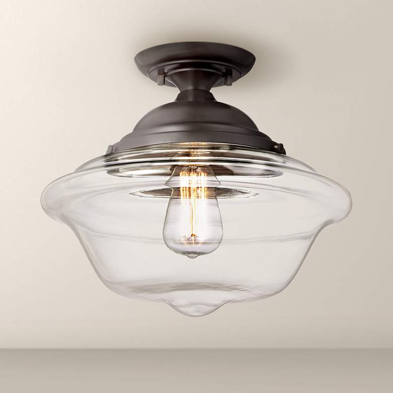Image 1 Possini Euro Schoolhouse 13" Wide Bronze LED Ceiling Light