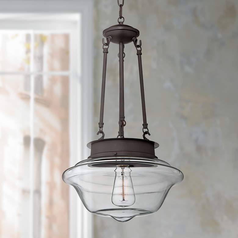 Image 1 Possini Euro Schoolhouse 13 inch Wide Bronze LED Pendant Light