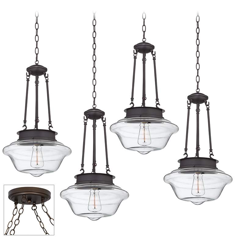 Image 1 Possini Euro Schoolhouse Bronze 4-Light Swag LED Chandelier