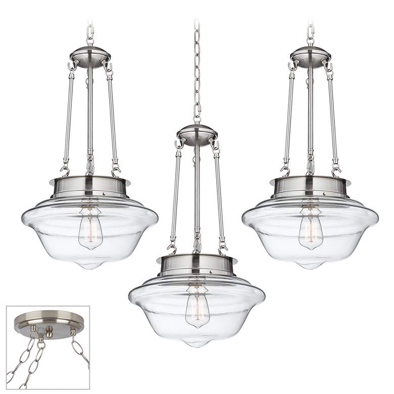 Image 1 Possini Euro Schoolhouse Nickel 3-Light Swag Chandelier