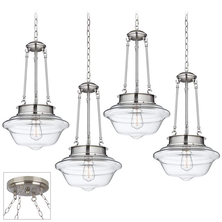 Image 1 Possini Euro Schoolhouse Nickel 4-Light Swag Chandelier
