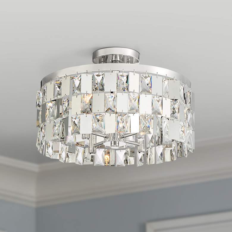 Image 1 Possini Euro Selena 16" Wide Crystal Drum Ceiling Light