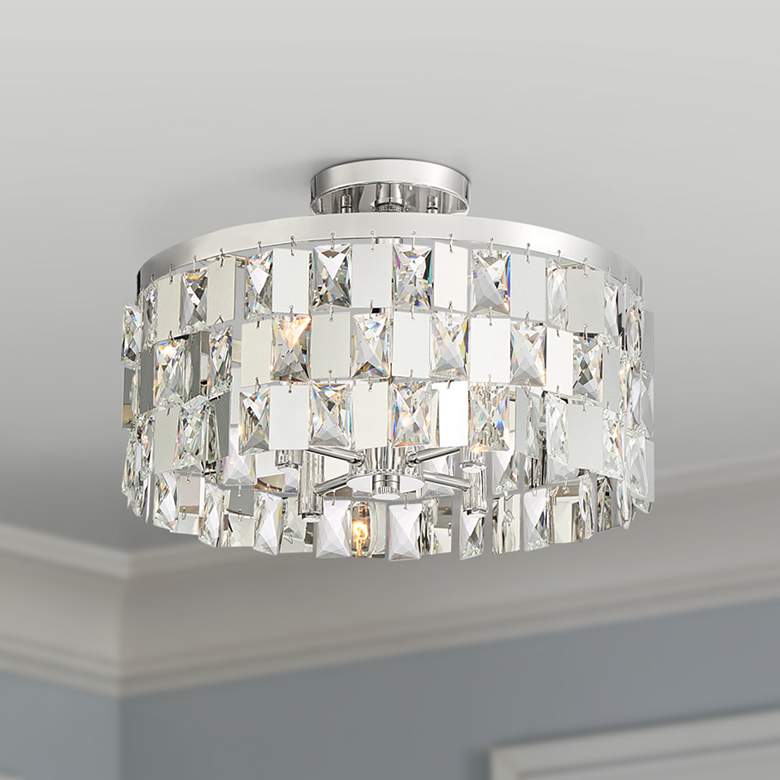 Image 1 Possini Euro Selena 16 inch Wide Crystal Drum Ceiling Light