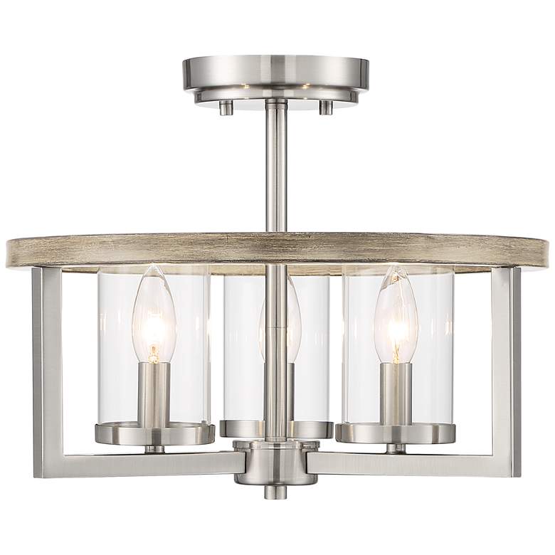 Image 4 Possini Euro Senna 15 inch Wide 3-Light Brushed Nickel Ceiling Light more views