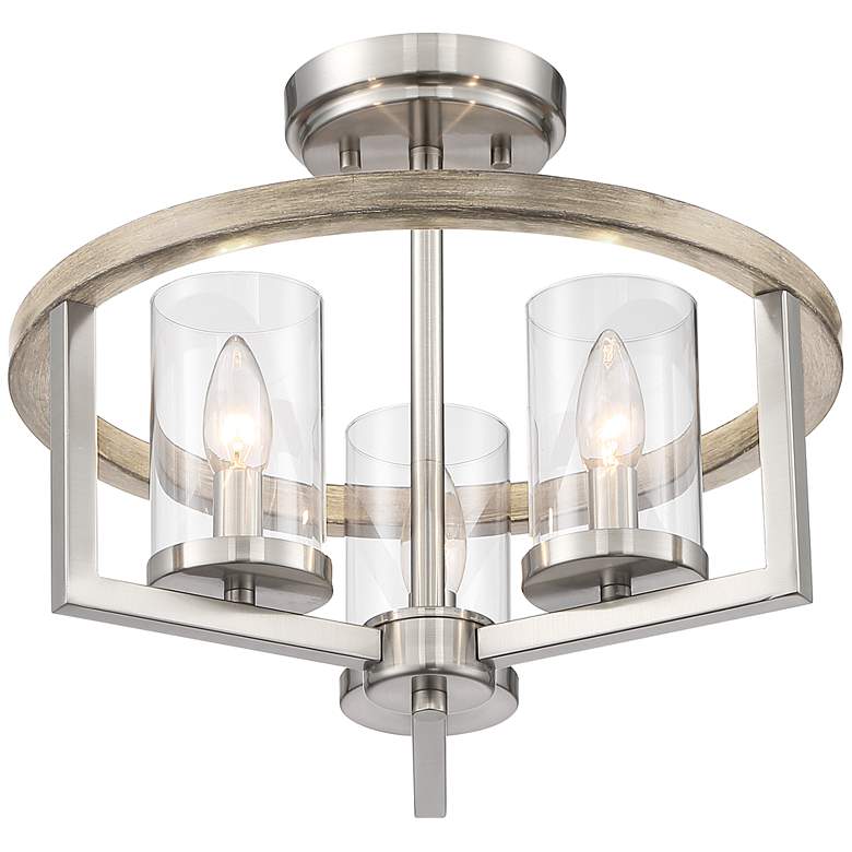 Image 5 Possini Euro Senna 15 inch Wide 3-Light Brushed Nickel Ceiling Light more views