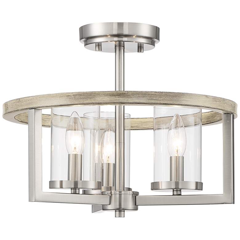 Image 6 Possini Euro Senna 15 inch Wide 3-Light Brushed Nickel Ceiling Light more views