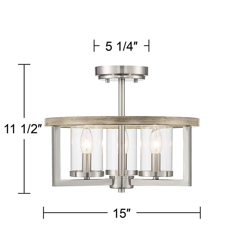 Image 7 Possini Euro Senna 15 inch Wide 3-Light Brushed Nickel Ceiling Light more views