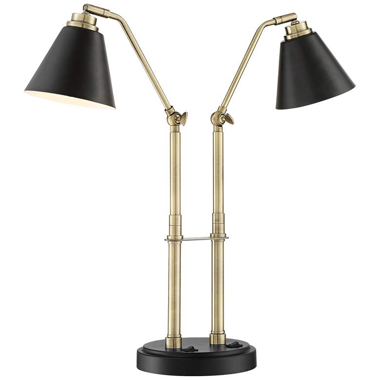 Image 7 Possini Euro Sentry 23" Black Antique Brass Desk Lamp with USB Port more views