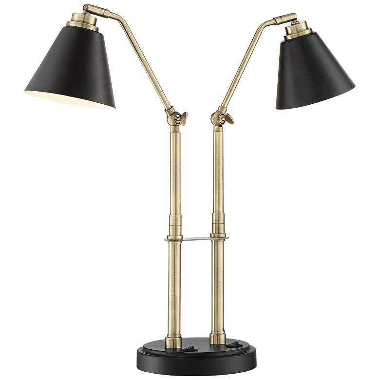 Image 7 Possini Euro Sentry 23 inch Black Antique Brass Desk Lamp with USB Port more views