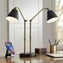 1_Possini Euro Sentry 23" Black Antique Brass Dual USB Ports Desk Lamp