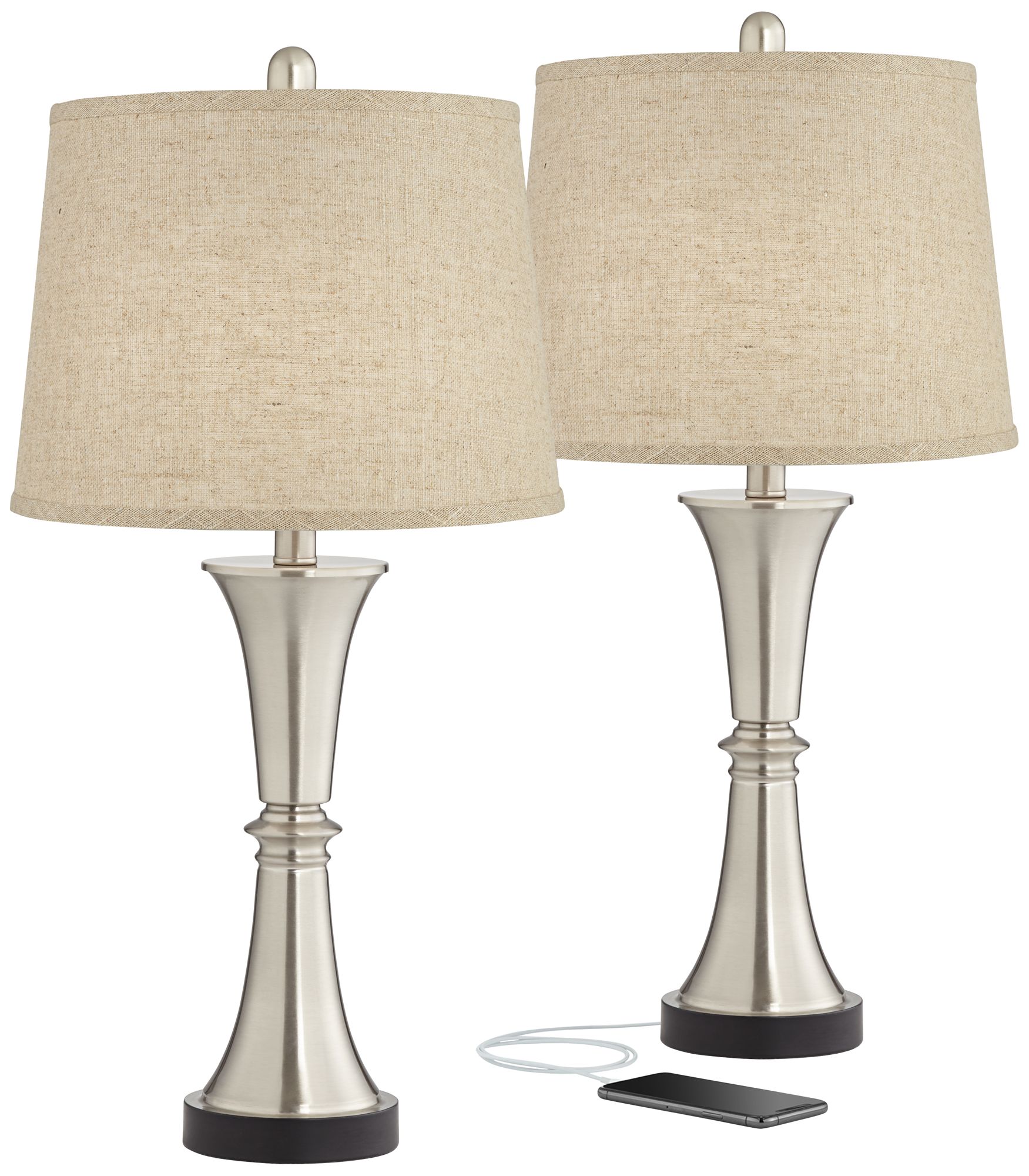 Image 2 Possini Euro Seymore 26" Burlap Linen USB LED Touch Lamps Set of 2