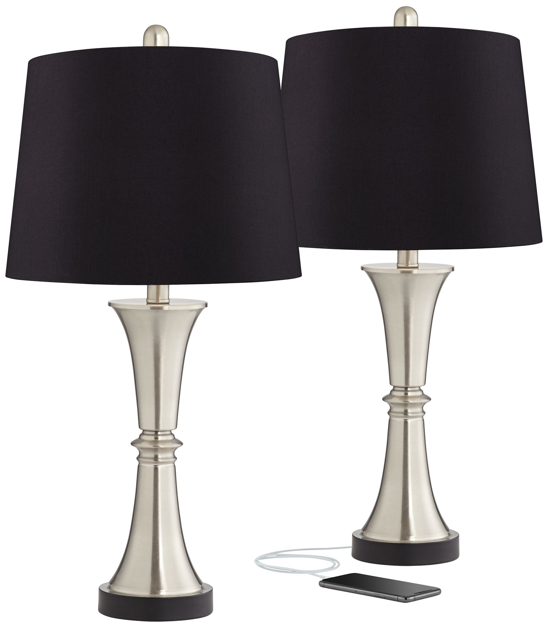 Possini Euro Seymore Black Shade USB LED Touch Control Table Lamps Set of 2