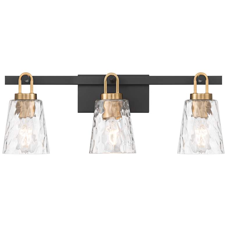 Image 1 Possini Euro Shadia 24 3/4" Wide Black and Brass 3-Light Bath Light