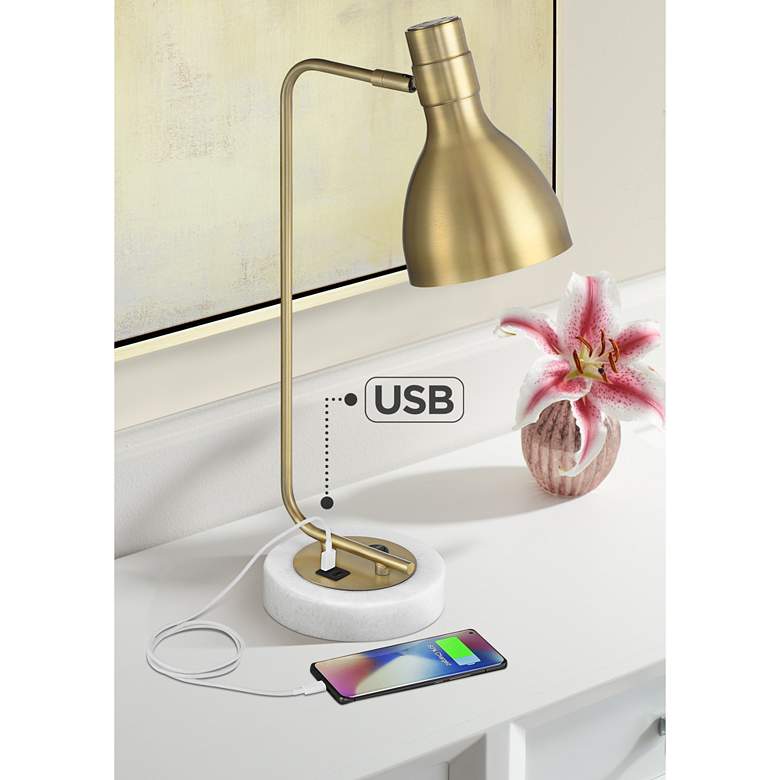 Image 1 Possini Euro Shasta Warm Gold and Marble Desk Lamp with Dual USB Ports