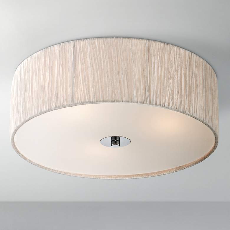Image 1 Possini Euro Sheer 16 inch Wide Ivory-White Fabric Ceiling Light