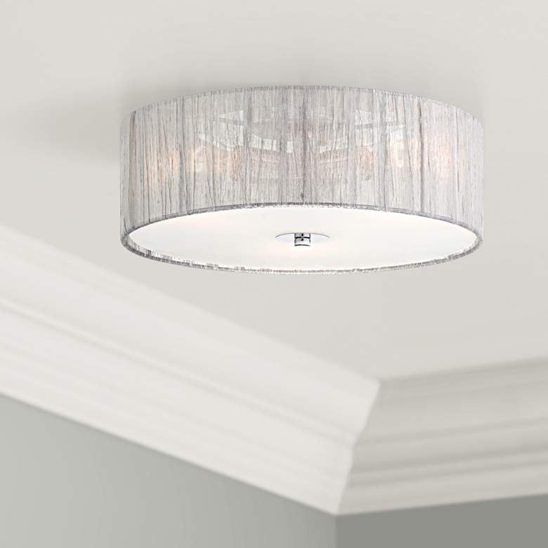 Image 1 Possini Euro Sheer 16 inch Wide Silver Fabric Ceiling Light