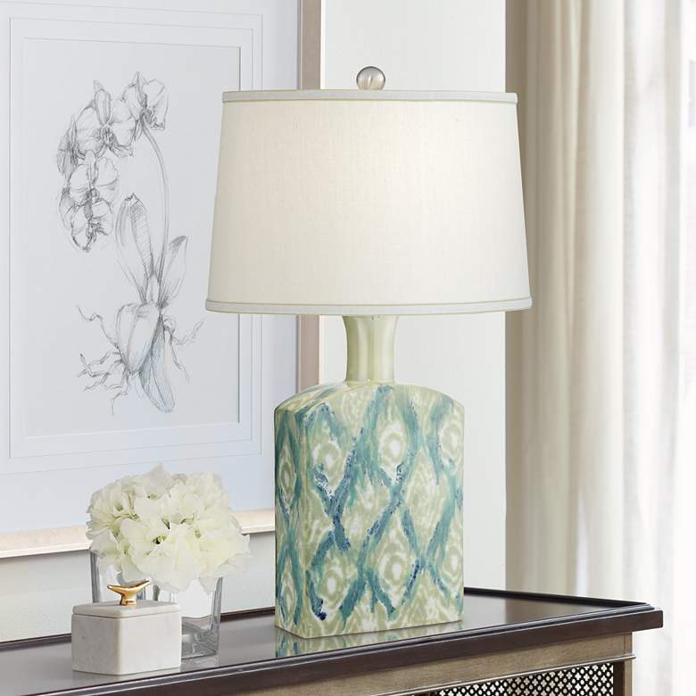 Image 1 Possini Euro Sheila Green-Blue Diamonds Ceramic Table Lamp