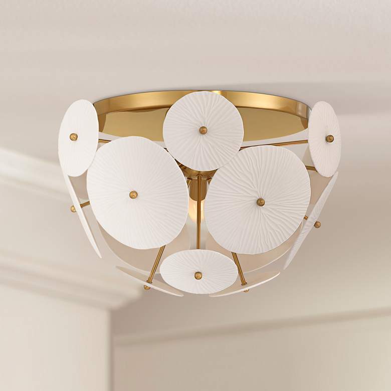 Image 1 Possini Euro Shelly 15 1/2" Wide Gold with White Ceramic Ceiling Light