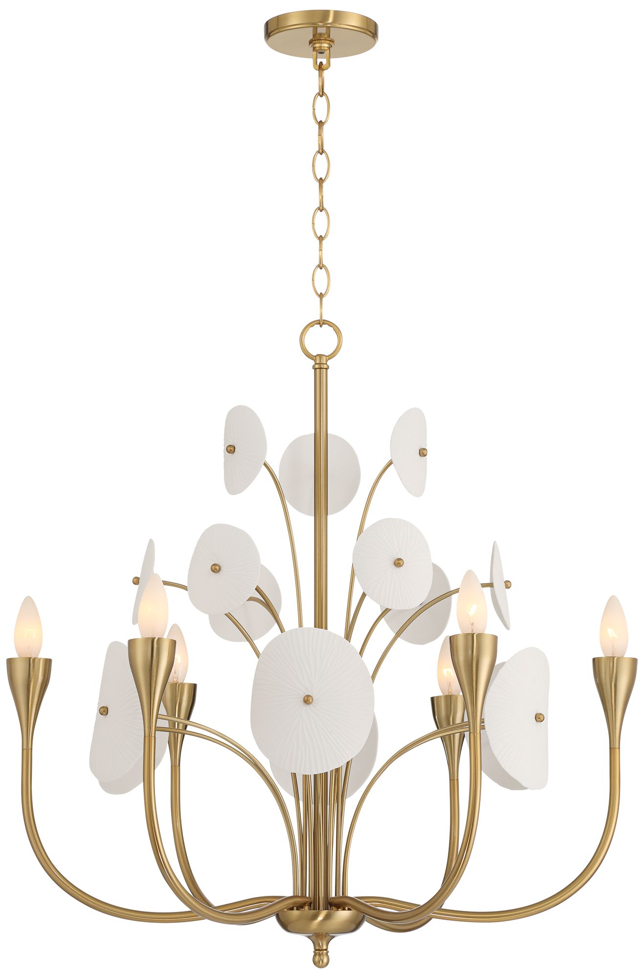 Watch A Video About the Shelly Gold with White Ceramic 6 Light Chandelier