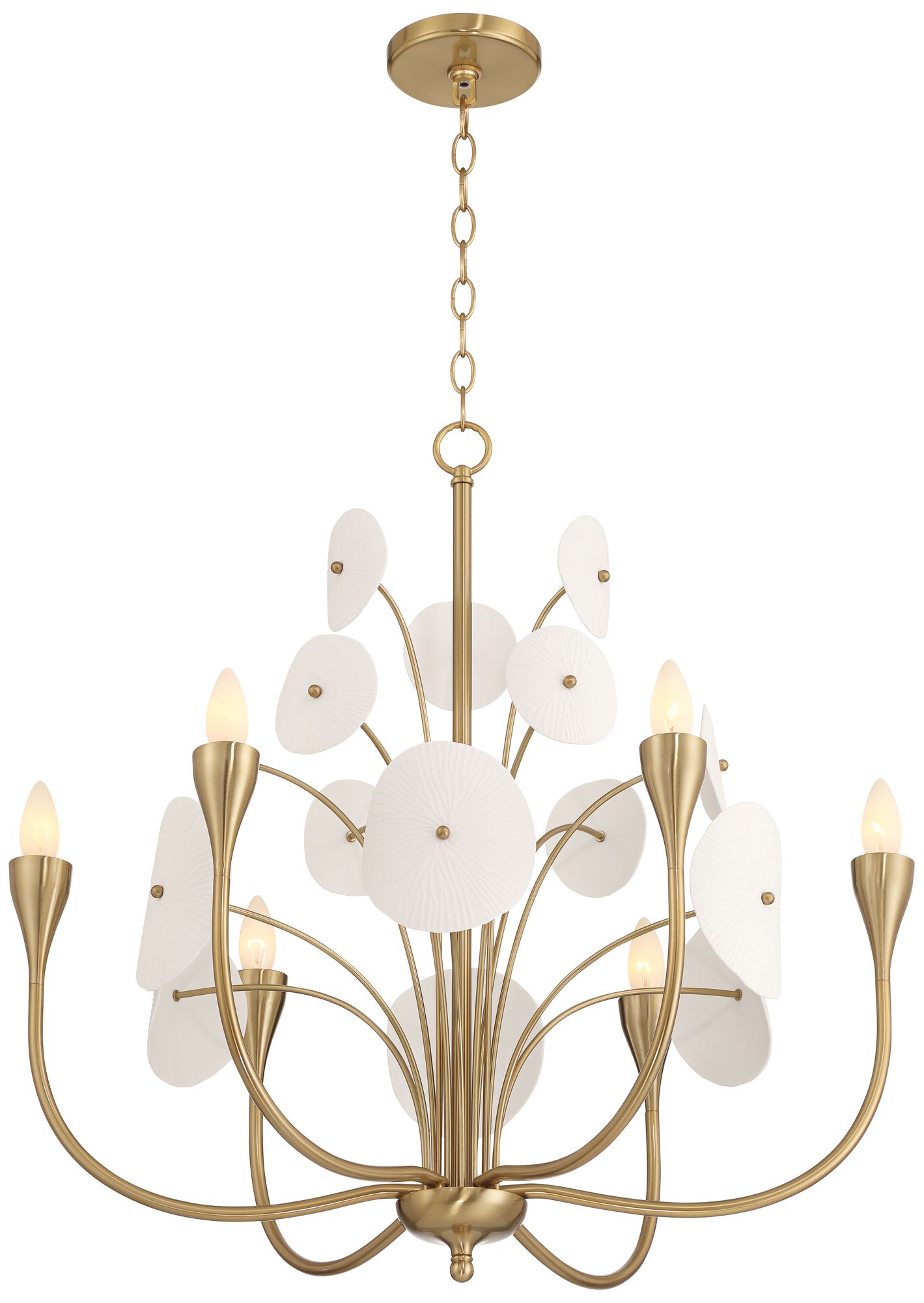 Watch A Video About the Shelly Gold with White Ceramic 6 Light Chandelier