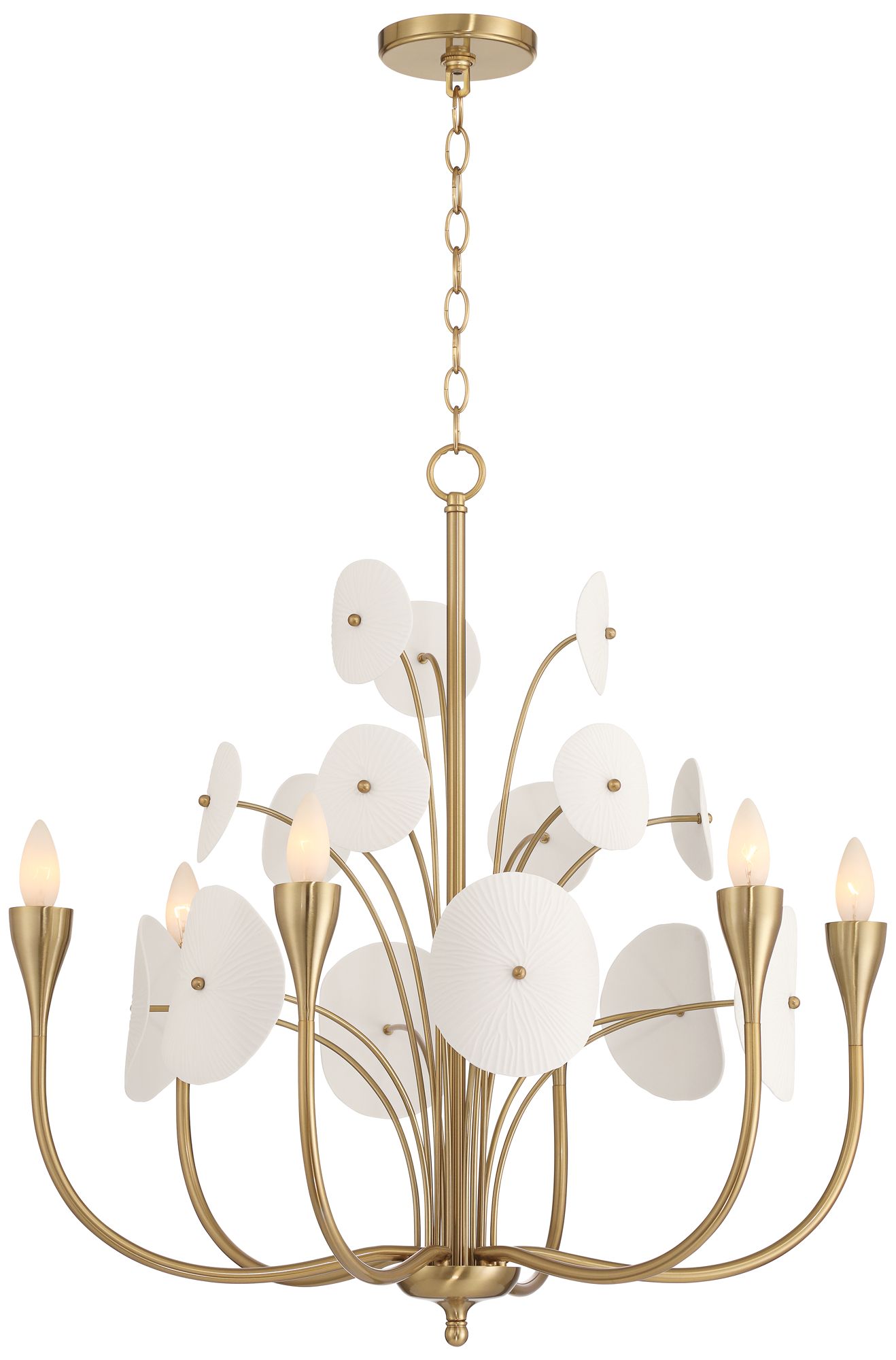 Watch A Video About the Shelly Gold with White Ceramic 6 Light Chandelier