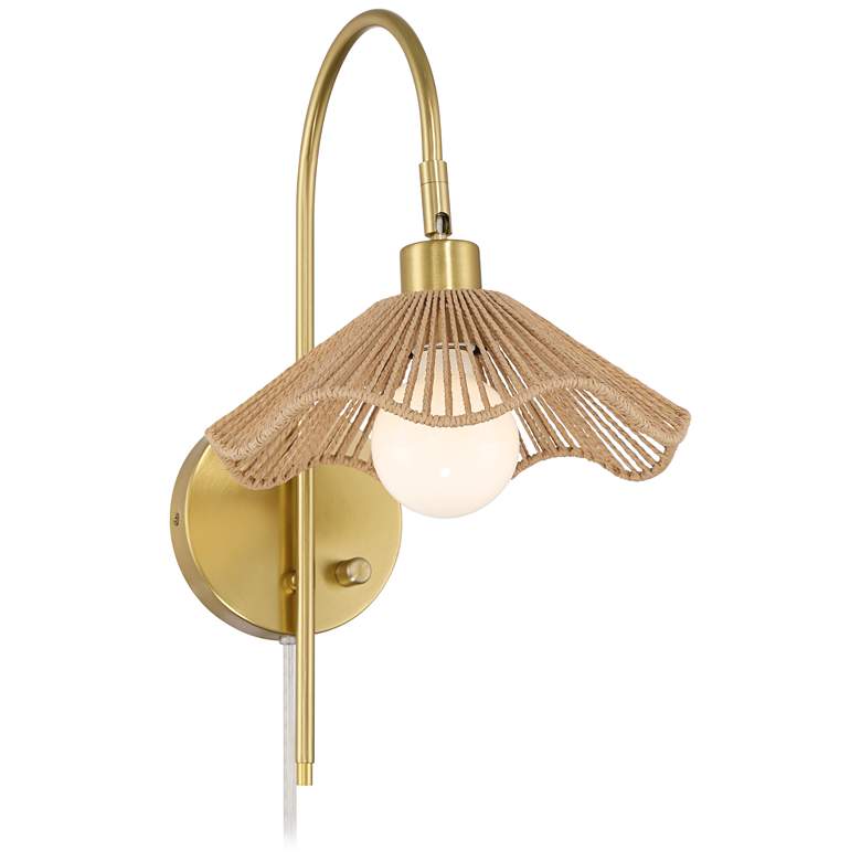 Image 3 Possini Euro Silema 17 1/4" High Brass and Sea Grass Plug-In Wall Lamp